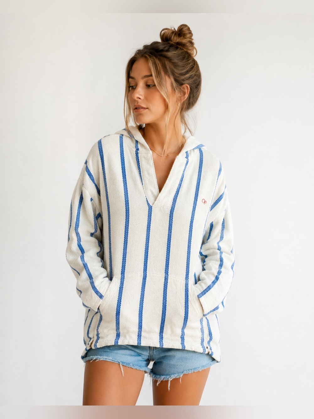 Vintage Ocean Pacific OP Baja Hoodie Pullover Blue Stripe Men’s Medium